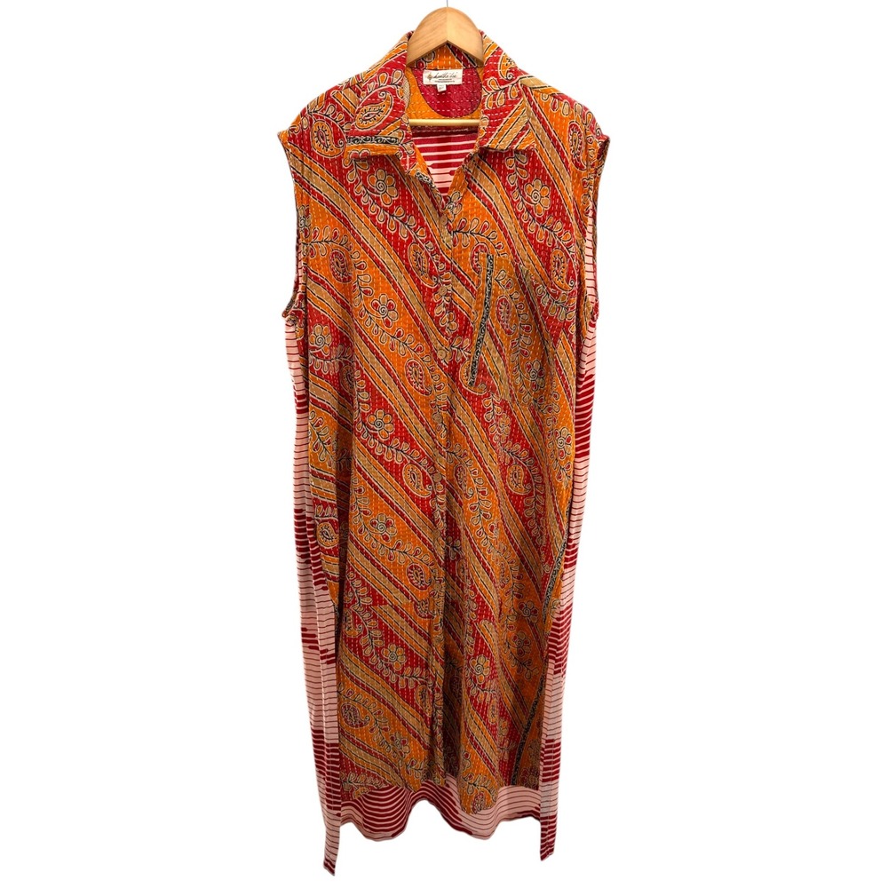 Kantha Bae Free Size Paisley Sleeveless Duster Dress Boho Hippie Festival Maxi